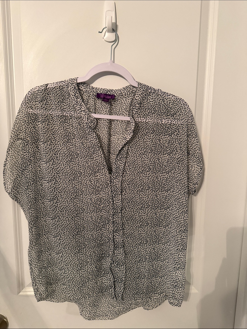 Women's Black-and-White Dot Split-Neck Blouse by Unknown Brand